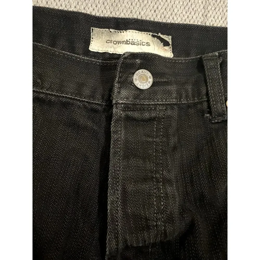 Crown Basics Jeans Mens 36X28 Black Loose Straight Painted‎ Back Y2K Button Fly